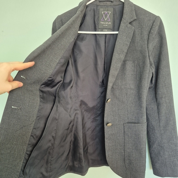 Talula (Aritzia) Women's Grey Wool-Blend Acadamia Crest Button Blazer Size 0 - Picture 5 of 7